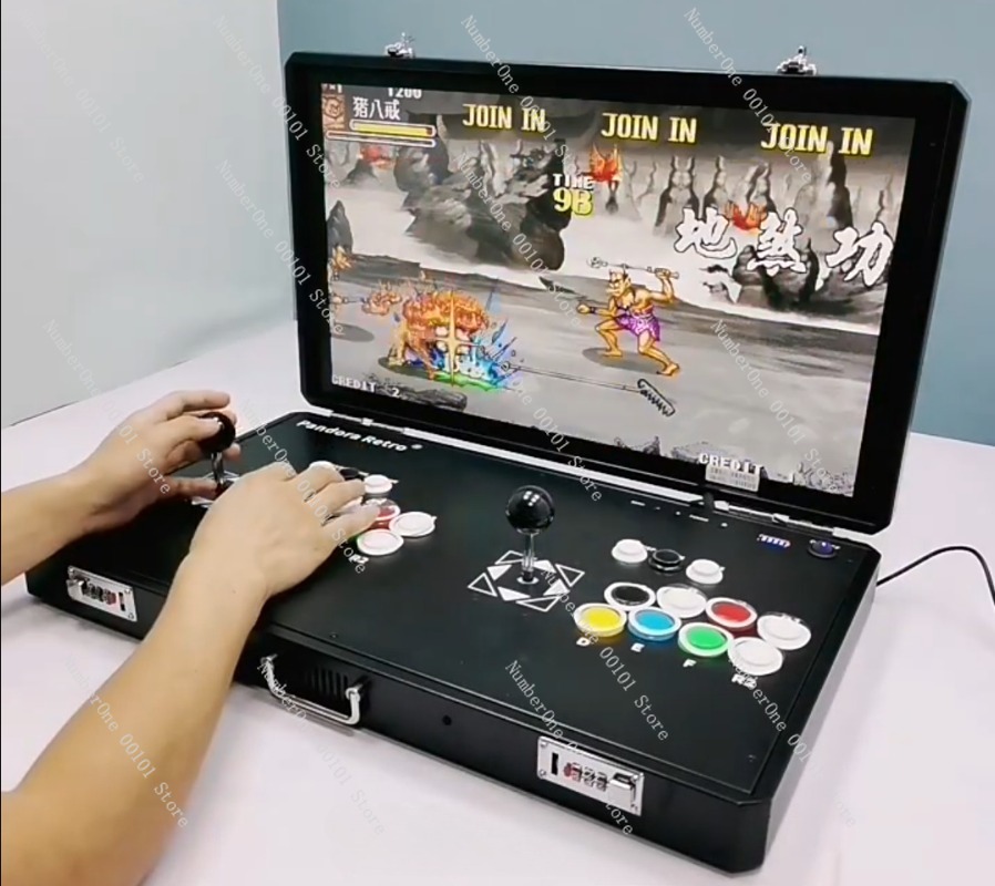 Arcade Vibes - เครื่องเล่นเกมอาร์เคดแบบพกพา สไตล์เรโทร พร้อมจอยสติ๊กคู่ในตัว รองรับเกมต่อสู้ มีเกมในตัวและสามารถเชื่อมต่อทีวีได้ ของเล่นพกพา